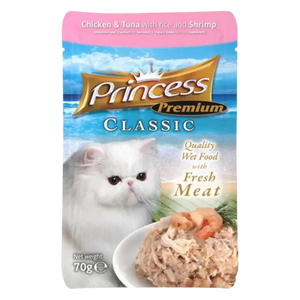 5350393002132, Princess Cat Wet Food Pouches Chicken and Tuna with Rice Shrimp Adult 70g, 1