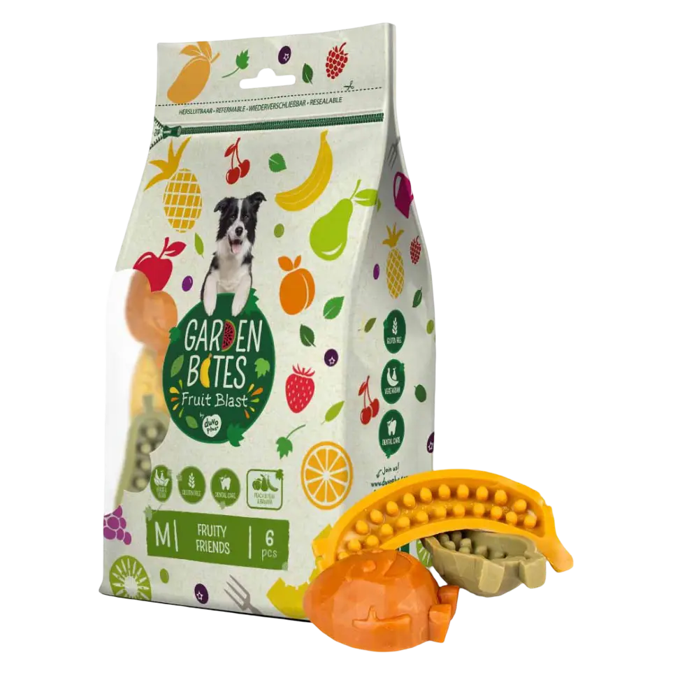 5414365439859، اصابع تريت لتنظيف الأسنان للكلاب فروتي فريندز 8.5 سم × 6 أصابع من قاردن بايتس، 1