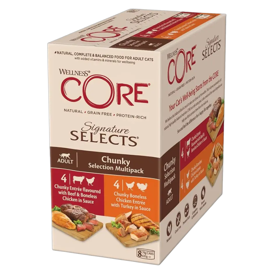 076344106418, Wellness Core Cat Wet Food Multipack Beef & Chicken, Chicken & Turkey in Sauce 8x79g, 1