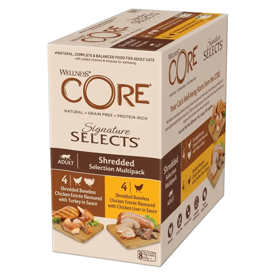 076344106401, Wellness Core Cat Wet Food Multipack Chicken & Chicken Liver and Chicken & Turkey 8x79g, 1