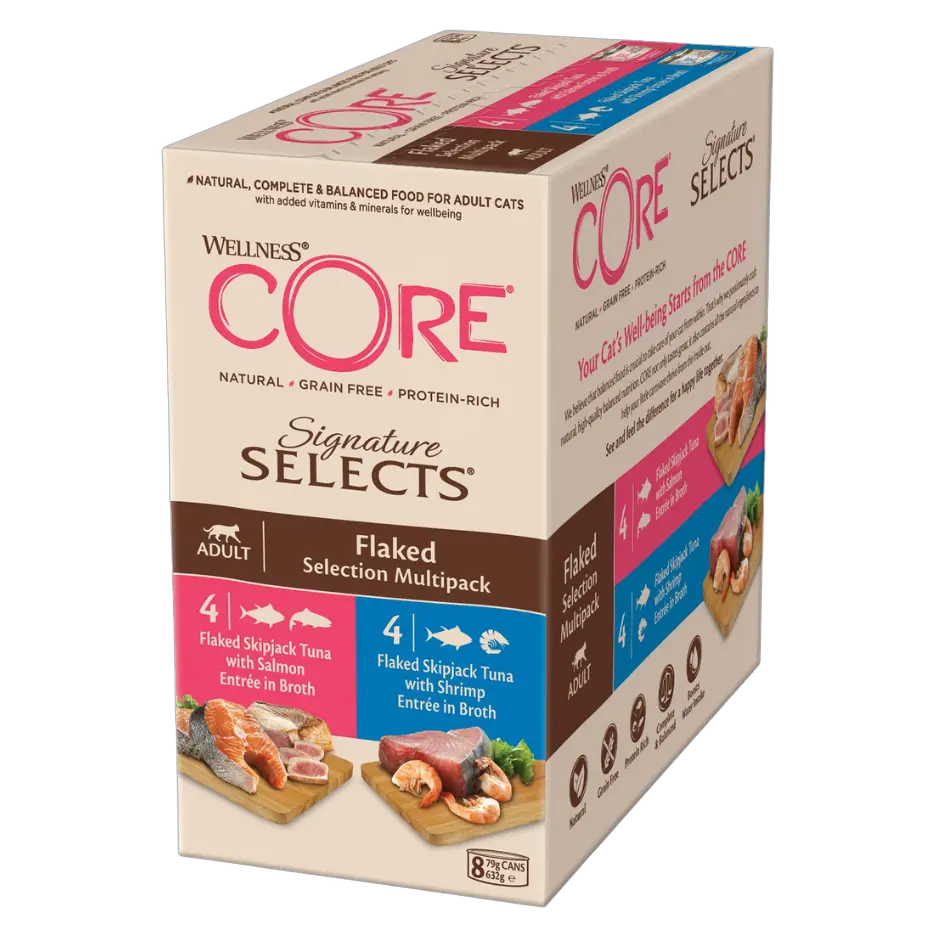 076344106425, Wellness Core Cat Wet Food Multipack Tuna & Salmon x4 Tuna & Shrimp x4 in Broth Adult 8x79g, 1