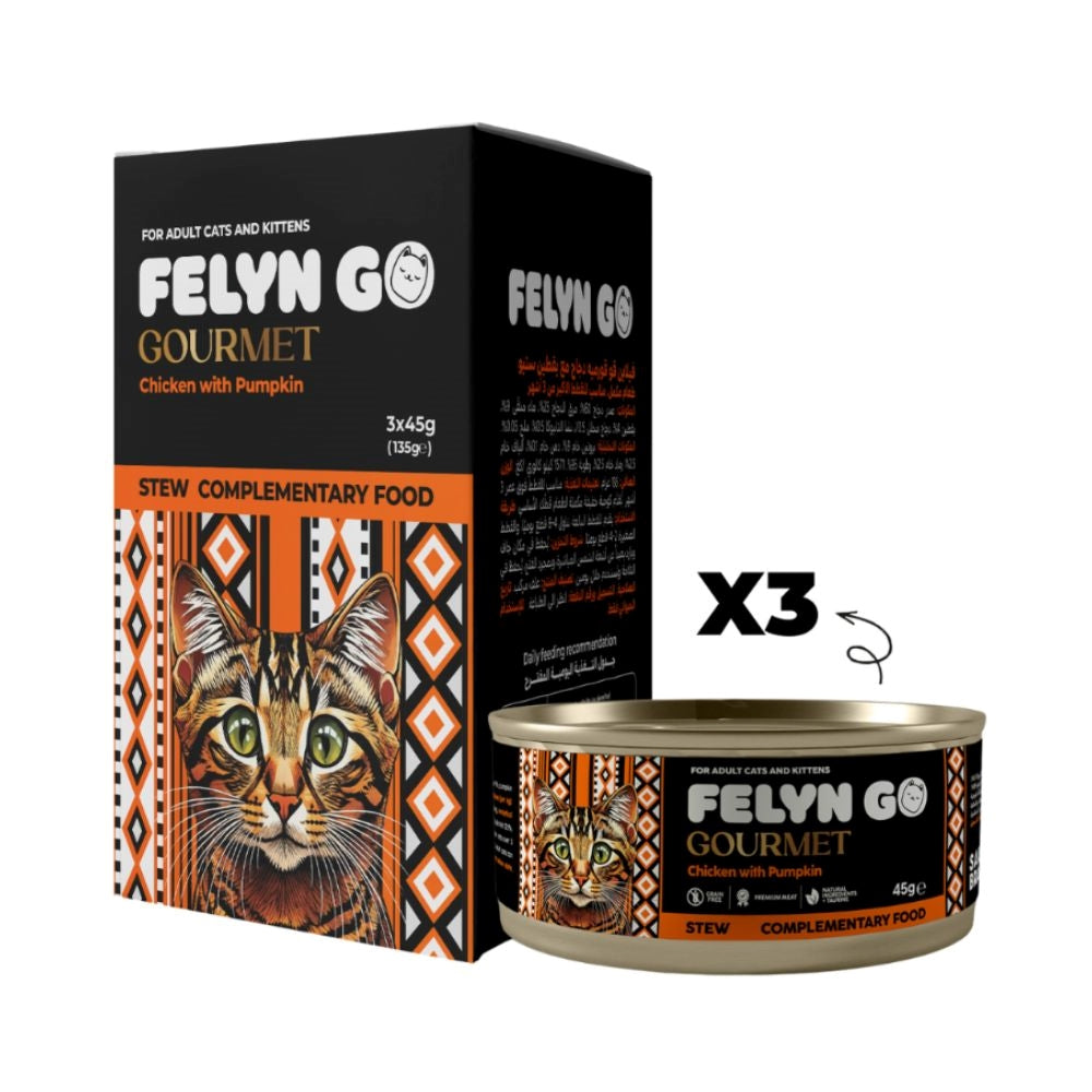 Felyn Go Gourmet Cat Wet Food Chicken with Pumpkin Stew Cans 3x45g