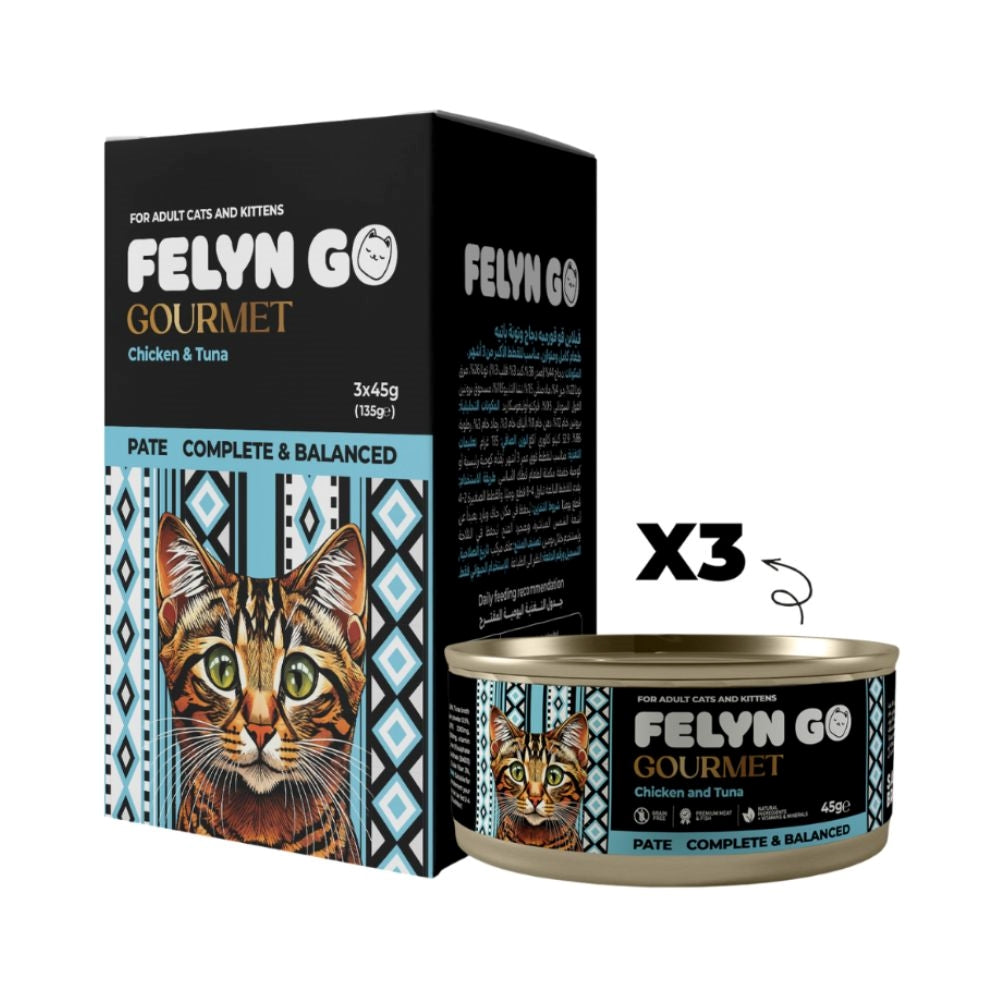 Felyn Go Gourmet Cat Wet Food Chicken & Tuna Pate Cans 3x45g