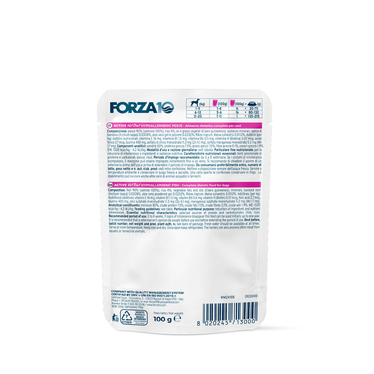 Forza10 Active Dog Wet Food Hypoallergenic Fish Pouch