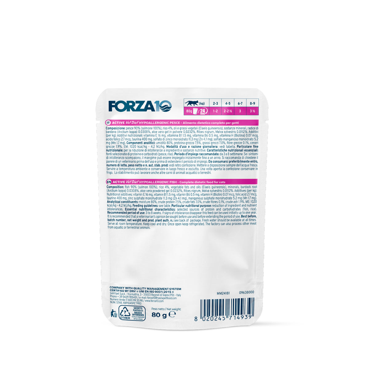 Forza10 Active Cat Wet Food Hypoallergenic Fish Pouch