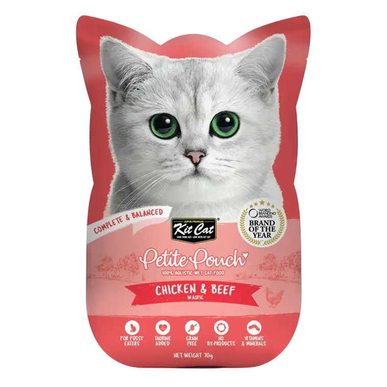 780348007076, Kit Cat Complete Wet Food Petite Pouch Chicken Beef 70g, 1