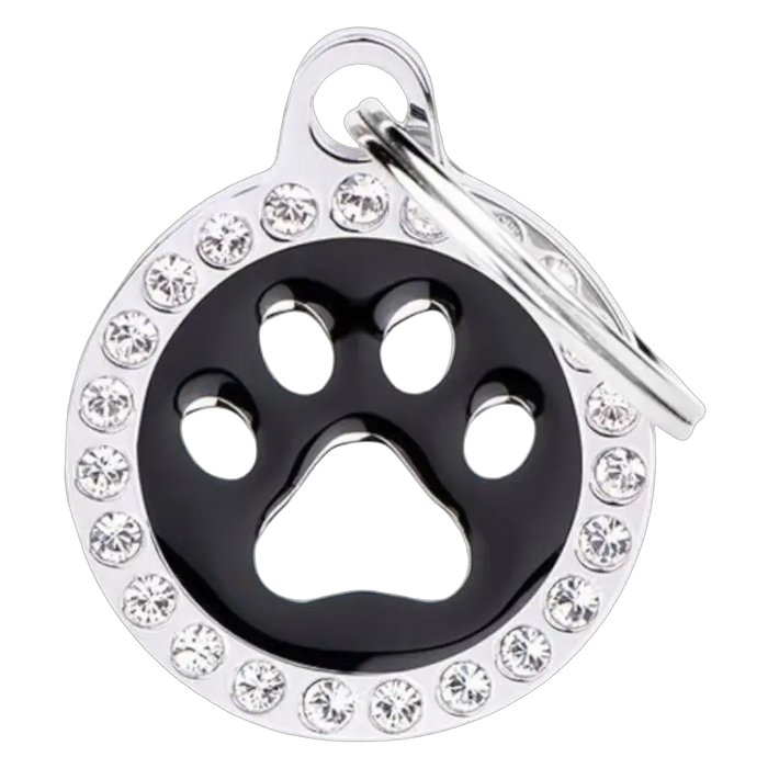 8055960251445, Cat ID Tag Small Black Circle Paw Glam MF, 1