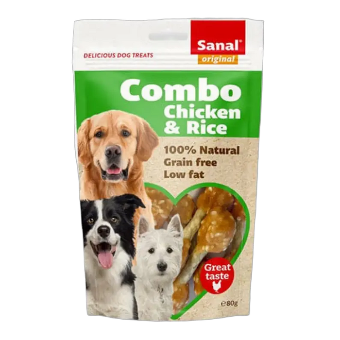 8711908281201, Sanal Dog Treat Chicken & Rice Doypack 80g , 1
