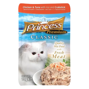 5350393002156, Princess Cat Wet Food Pouches Chicken Tuna Rice Crabstick Adult 70g, 1