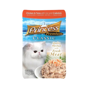 Princess Cat Wet Food Pouches Chicken Tuna Rice Crabstick Adult 70g Princess