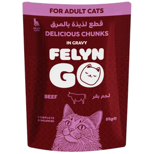 6281001157762, Felyn Go Cat Wet Food Chunks in Gravy Beef Pouch 85g, 1