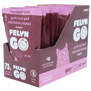 Felyn Go Cat Wet Food Chunks in Gravy Beef Pouch 85g Felyn Go