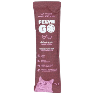 6281001157793, Felyn Go Cat Treats Soft Bites Chicken Beef Pouch 10g, 1