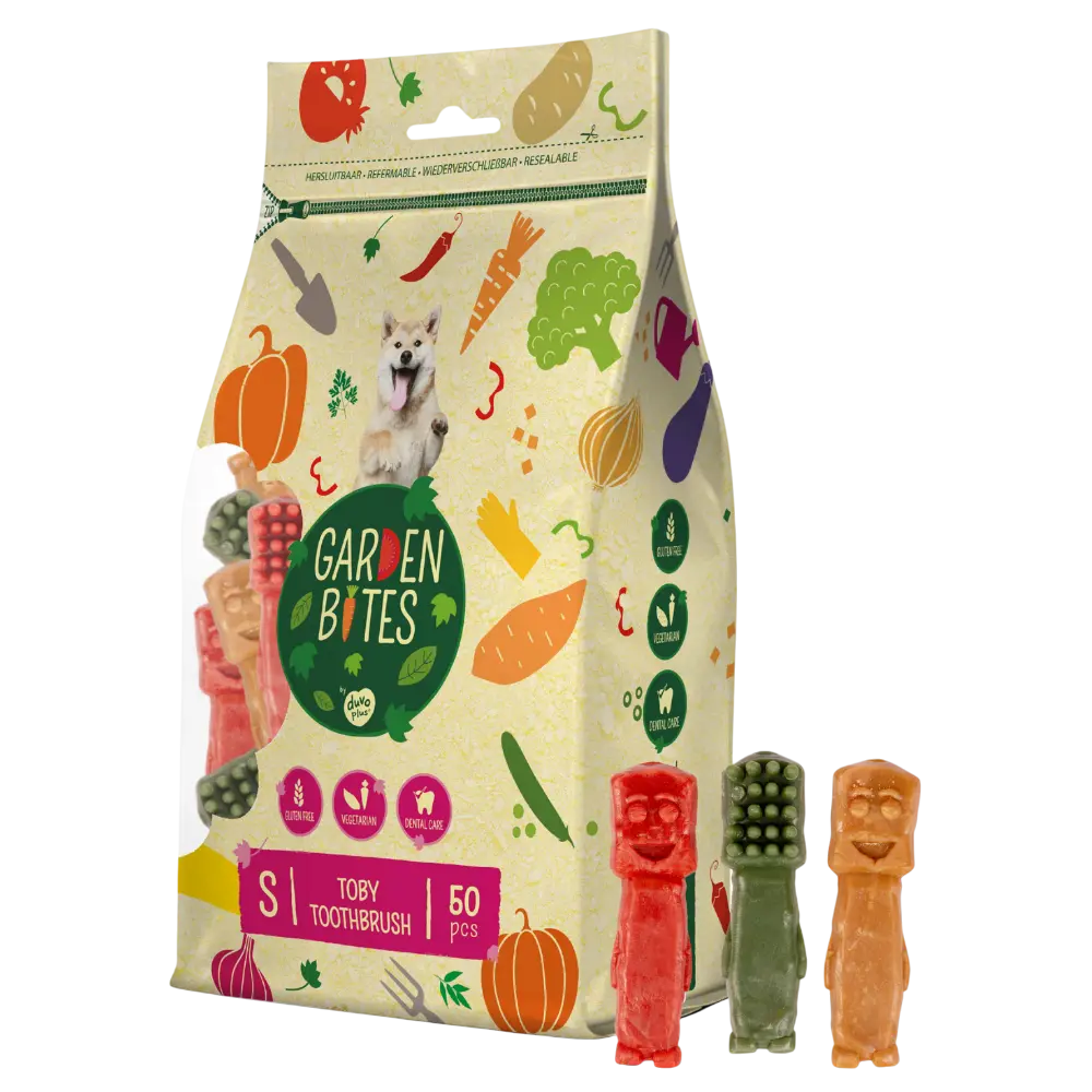 Dog Dental Treat Toothbrush Sweet Potato Garden Bites Bundle – 4 × Small - 5 cm × 50 Treats