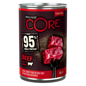 076344118572, Wellness Core Dog Wet Food 95% Single Protein Beef with Broccoli 400g, 1