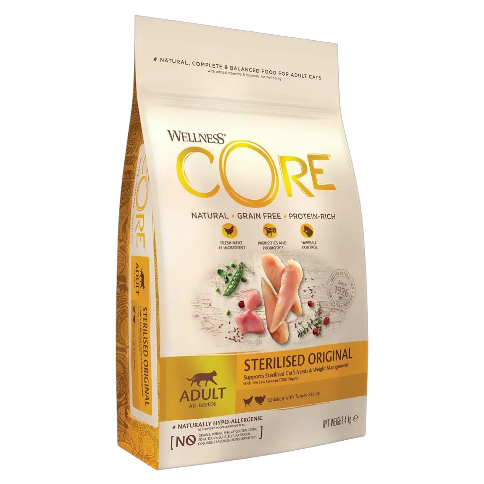 076344108320, Wellness Core Sterilised Cat Dry Food Turkey with Chicken 4kg, 1