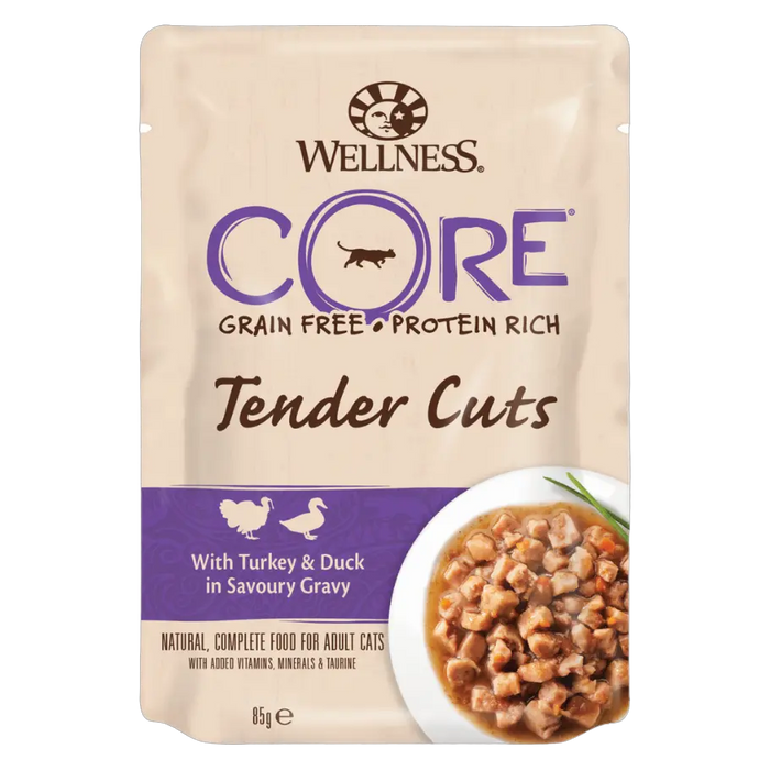 Wellness Core Cat Wet Food Tender Cuts Pouches Turkey Duck in Gravy 85g Bundle – 24 × 85 g