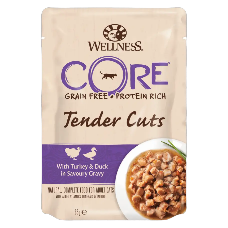 Wellness Core Cat Wet Food Tender Cuts Pouches Turkey Duck in Gravy 85g Bundle – 24 × 85 g