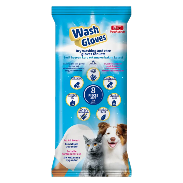 8698931093332, Bio PetActive Cat and Dog Dry Wash Gloves - x8 Gloves, 1
