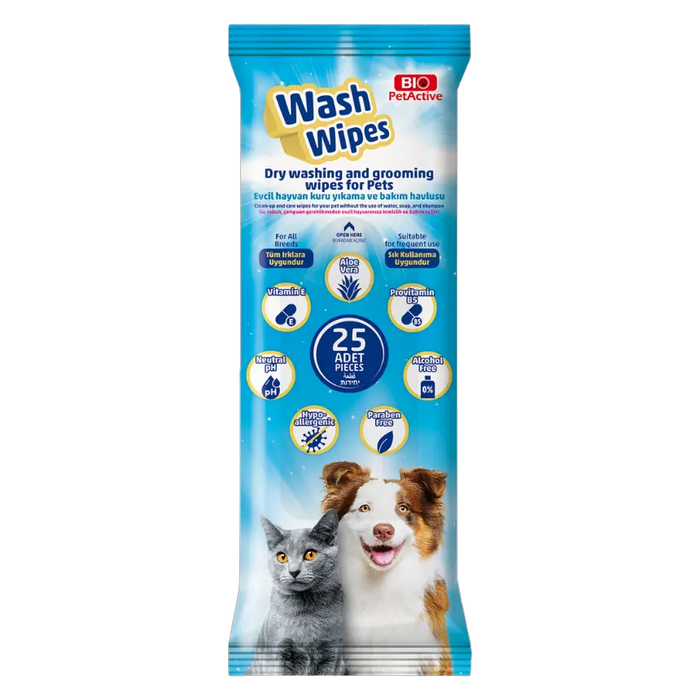 8698931093677, Bio PetActive Cat and Dog Wash Wipes Dry Cleaning and Care - x25 wipes, 1