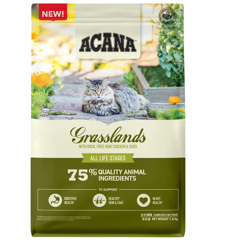 064992714710, Acana Cat Dry Food Grasslands Duck Chicken Eggs All Life Stages, 1
