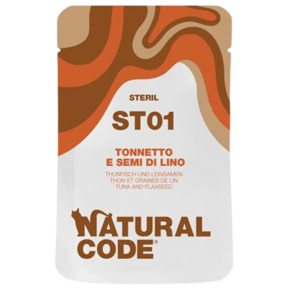 Natural Code Sterlised Cat Wet Food Pouch Tuna & Flaxseed Adult Sterilized 70g Bundle – 24 × 70 g