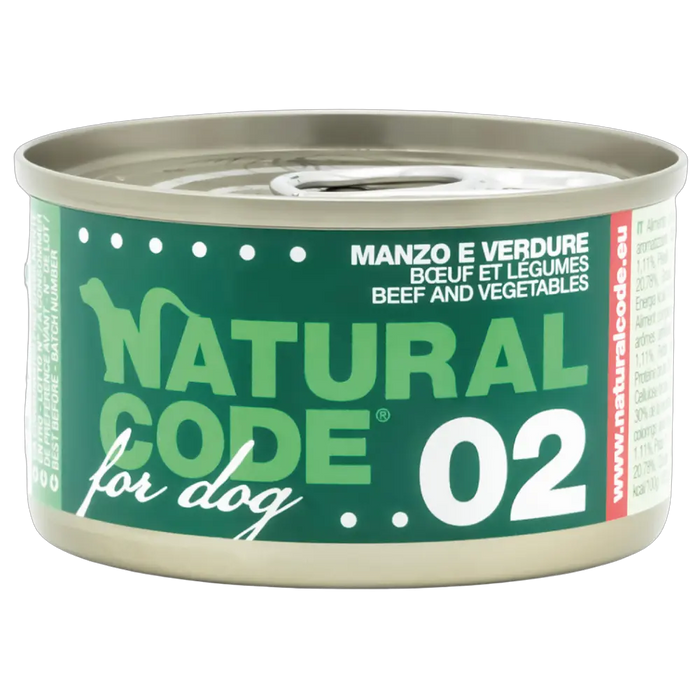 8033837558125, Natural Code Dog Wet Food Beef & Vegetables Adult 90g, 1